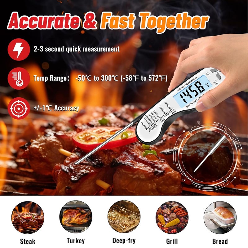 Jamestry Meat Thermometer, IP67 Waterproof Digital Meat Thermometer with Backlight, Hold Function & Magnet for Grill, BBQ, Candy, Beef,Turkey - Image 2